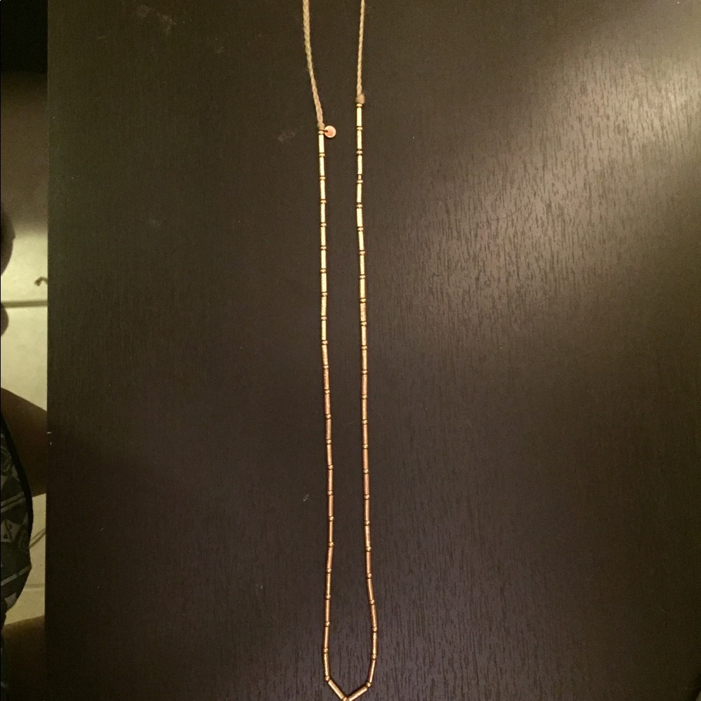Madewell Rose Gold Beaded Necklace on Beige Rope